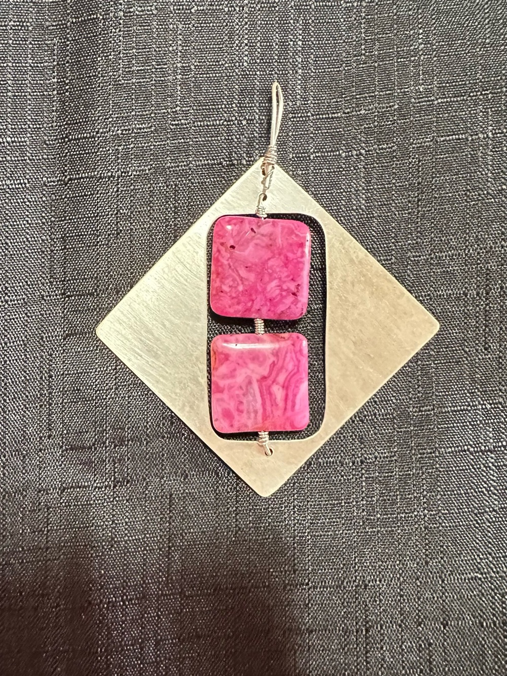 Handcrafted Sterling Silver-Pendant with Pink Stone Squares